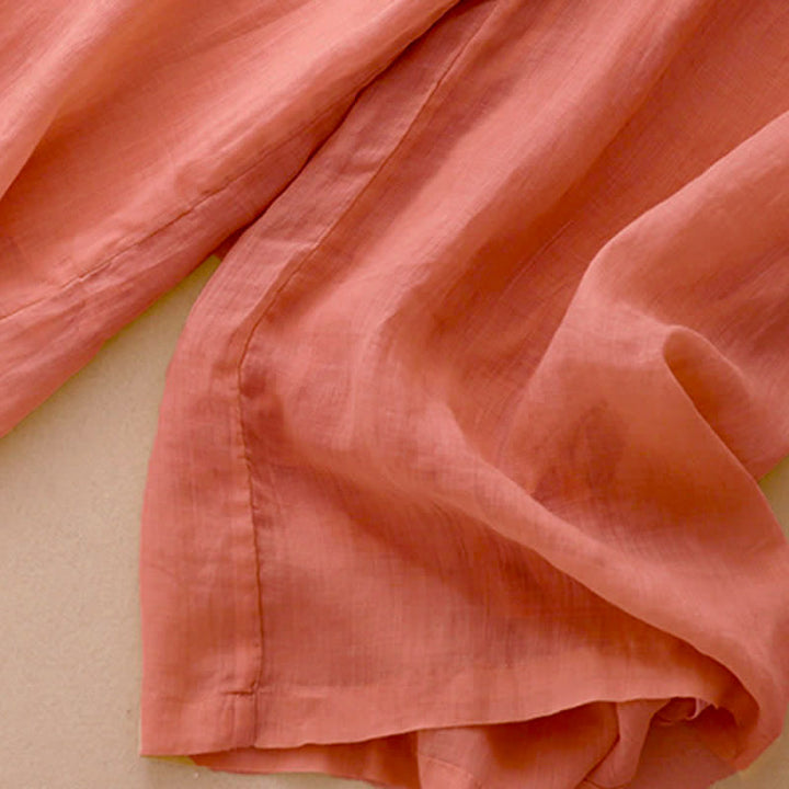 Pantalones anchos de lino y algodón para mujer con cintura elástica y bordado geométrico de Buddha Stones y bolsillos. - image 3