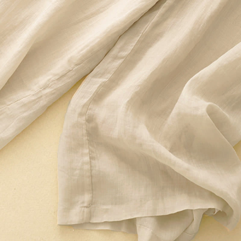 Pantalones anchos de lino y algodón para mujer con cintura elástica y bordado geométrico de Buddha Stones y bolsillos. - image 17