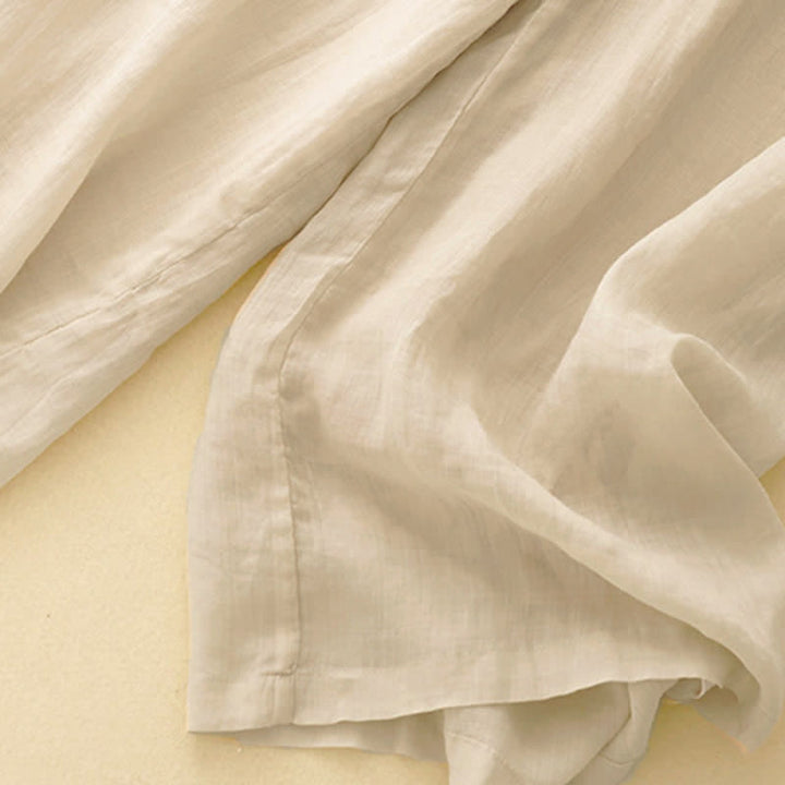 Pantalones anchos de lino y algodón para mujer con cintura elástica y bordado geométrico de Buddha Stones y bolsillos. - image 17