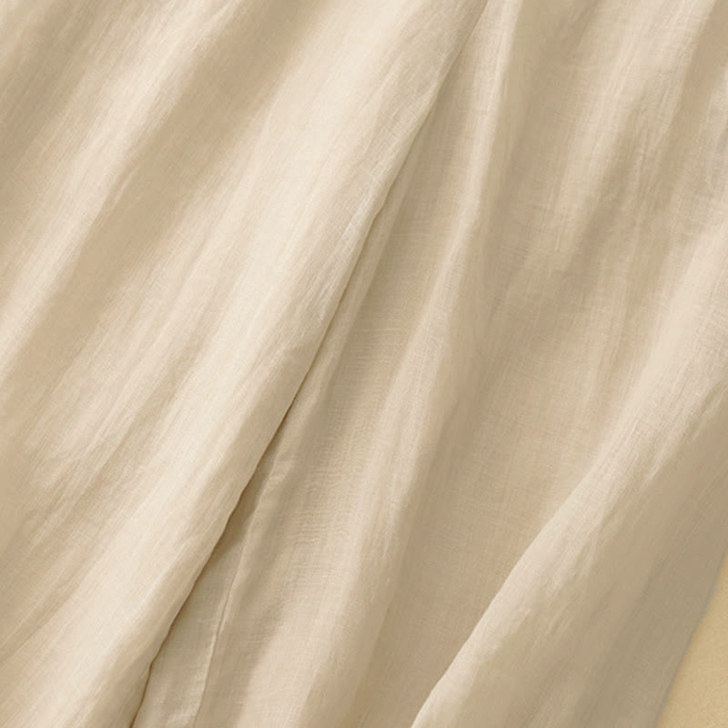 Pantalones anchos de lino y algodón para mujer con cintura elástica y bordado geométrico de Buddha Stones y bolsillos. - image 18