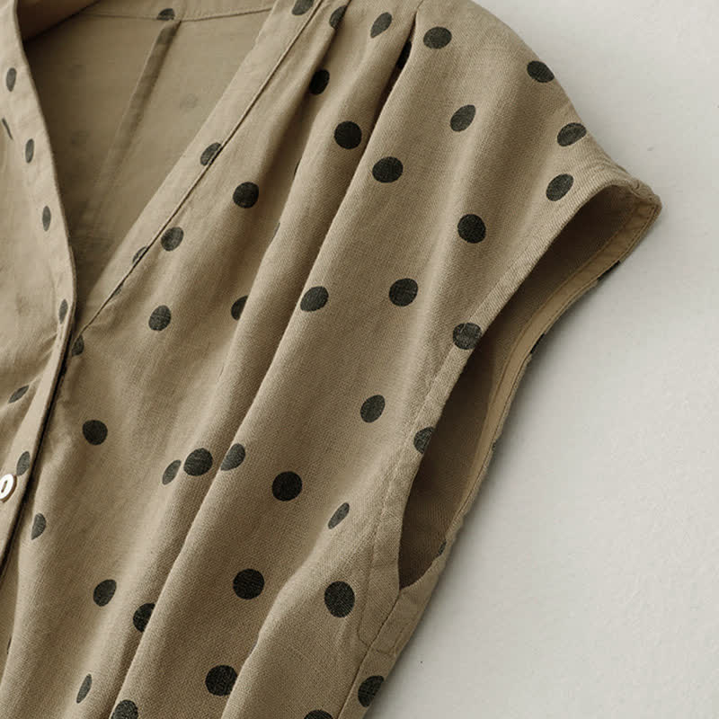 Vestido de mujer de verano con estampado de lunares, escote en V, cordones y largo hasta la rodilla con bolsillos, de Buddha Stones. - image 3