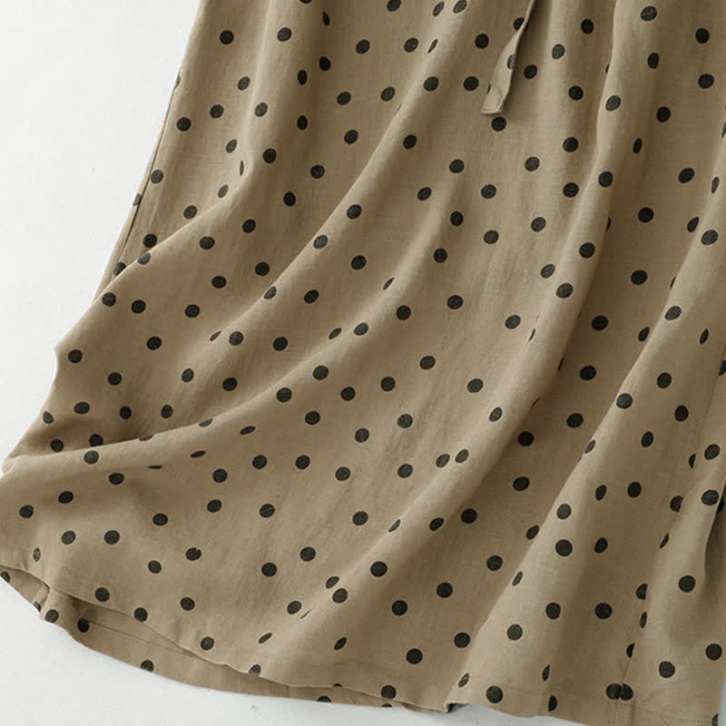 Vestido de mujer de verano con estampado de lunares, escote en V, cordones y largo hasta la rodilla con bolsillos, de Buddha Stones. - image 6