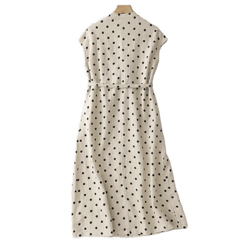 Vestido de mujer de verano con estampado de lunares, escote en V, cordones y largo hasta la rodilla con bolsillos, de Buddha Stones. - image 9