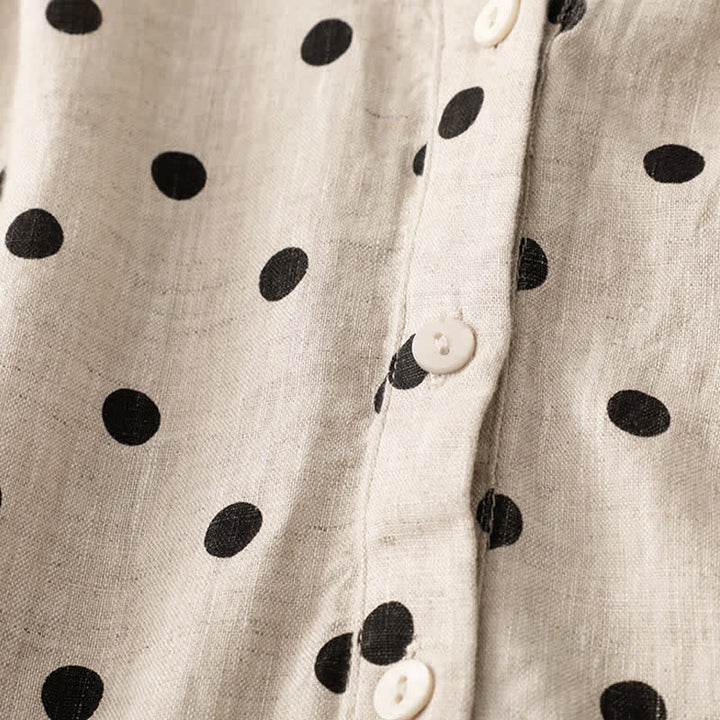 Vestido de mujer de verano con estampado de lunares, escote en V, cordones y largo hasta la rodilla con bolsillos, de Buddha Stones. - image 11