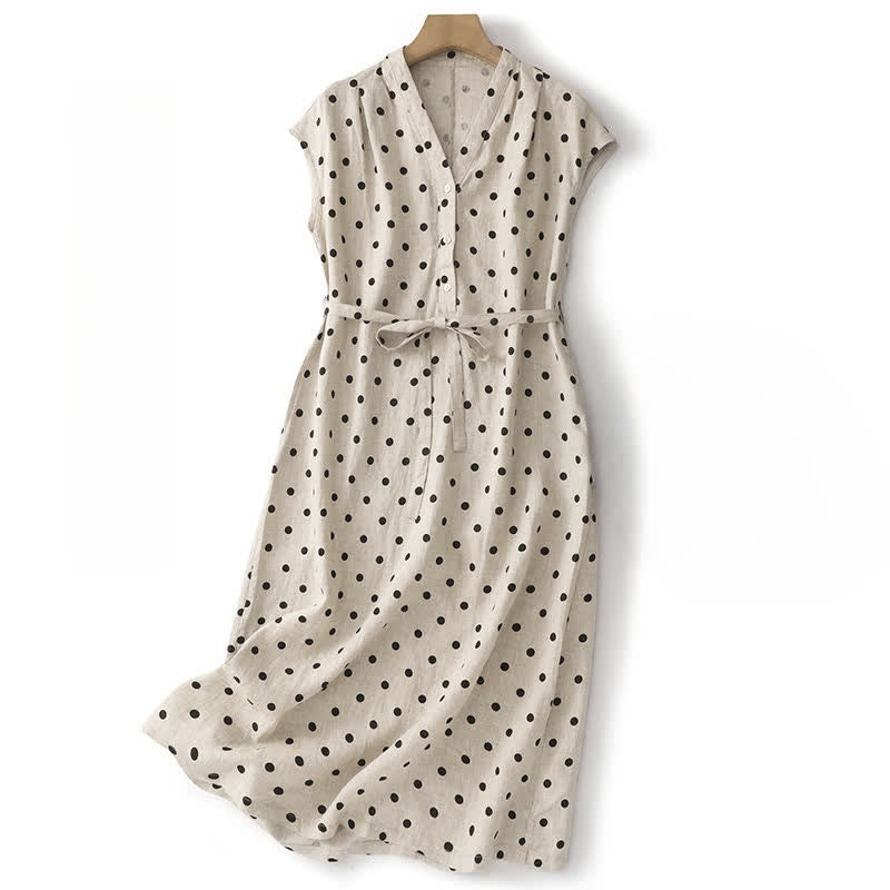 Vestido de mujer de verano con estampado de lunares, escote en V, cordones y largo hasta la rodilla con bolsillos, de Buddha Stones. - Blanco - US14，UK/AU18，EU46 (2XL) - image 8