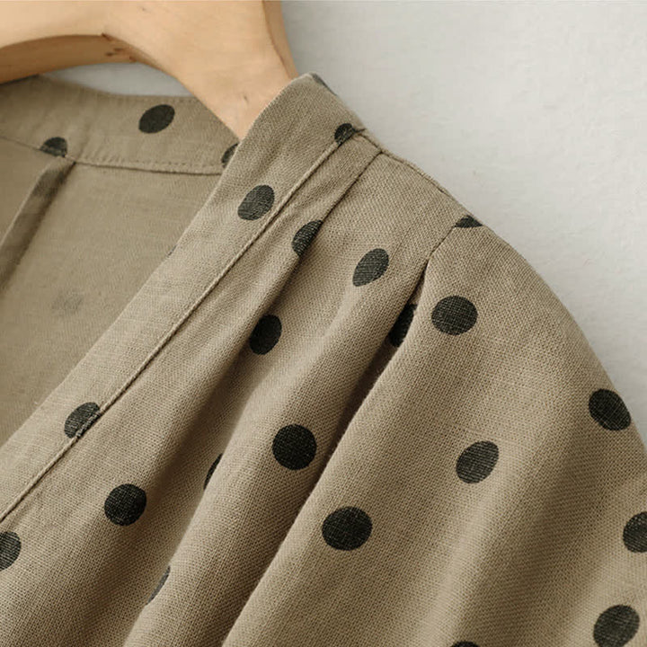 Vestido de mujer de verano con estampado de lunares, escote en V, cordones y largo hasta la rodilla con bolsillos, de Buddha Stones. - image 2