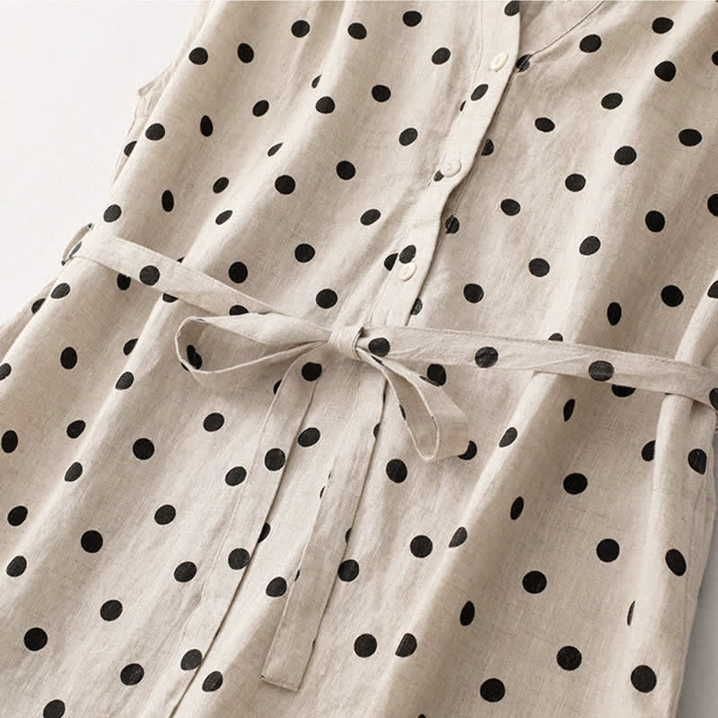 Vestido de mujer de verano con estampado de lunares, escote en V, cordones y largo hasta la rodilla con bolsillos, de Buddha Stones. - image 15