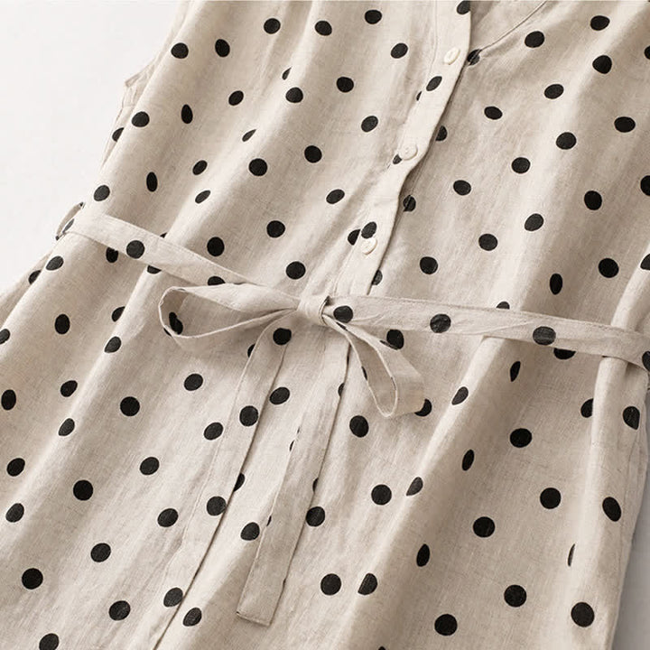 Vestido de mujer de verano con estampado de lunares, escote en V, cordones y largo hasta la rodilla con bolsillos, de Buddha Stones. - image 15
