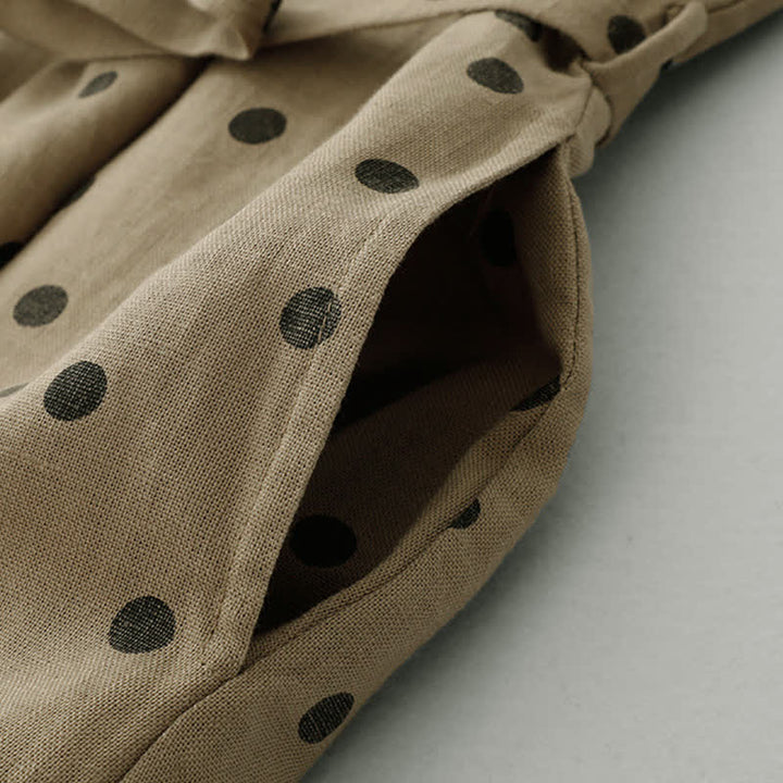 Vestido de mujer de verano con estampado de lunares, escote en V, cordones y largo hasta la rodilla con bolsillos, de Buddha Stones. - image 4