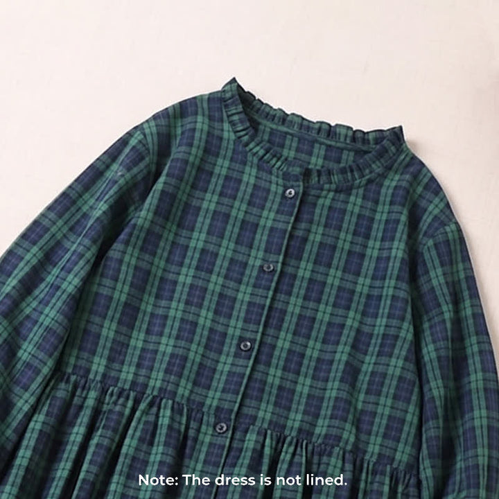 Vestido midi de manga larga con volantes, botones sencillos y bolsillos de Buddha Stones - image 1