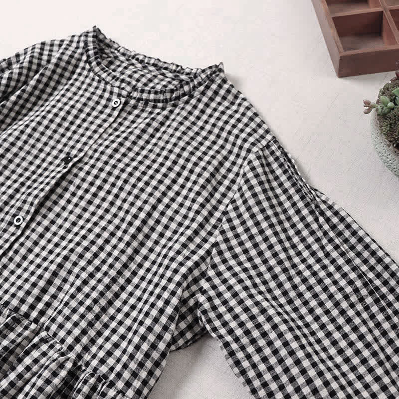 Vestido midi de manga larga con volantes, botones sencillos y bolsillos de Buddha Stones - image 11