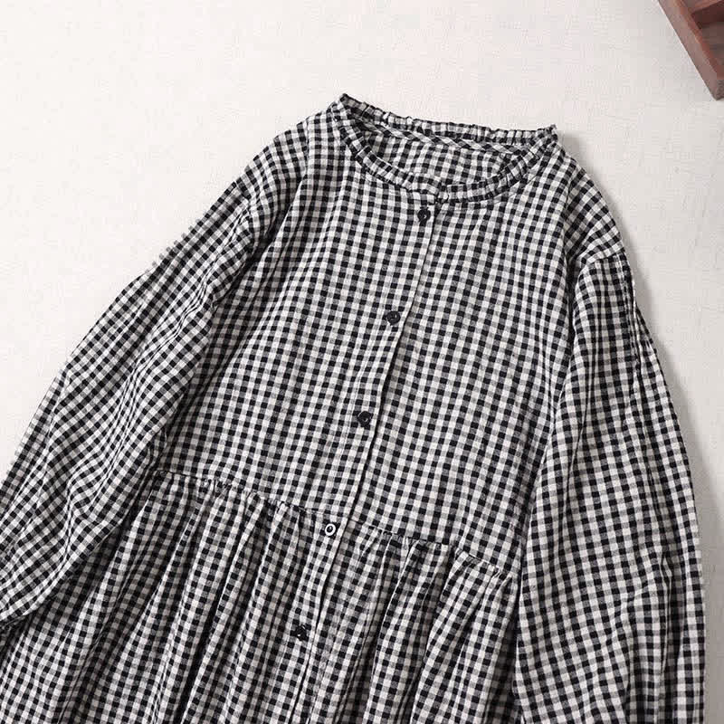 Vestido midi de manga larga con volantes, botones sencillos y bolsillos de Buddha Stones - image 8