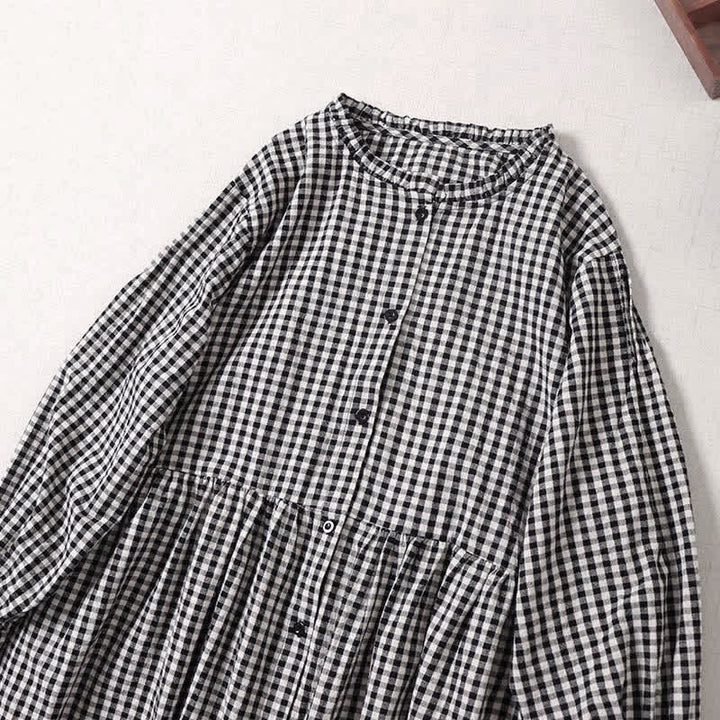 Vestido midi de manga larga con volantes, botones sencillos y bolsillos de Buddha Stones - image 8
