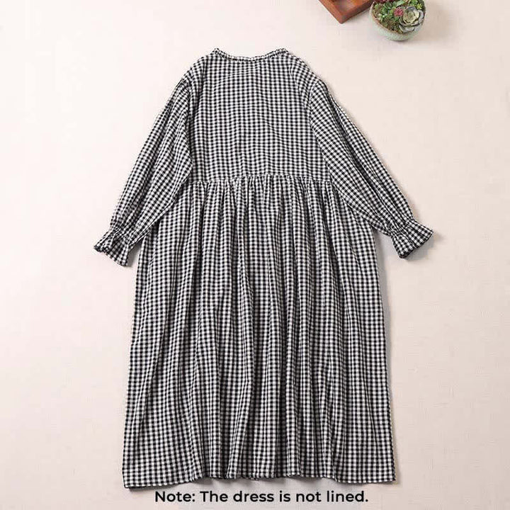 Vestido midi de manga larga con volantes, botones sencillos y bolsillos de Buddha Stones - image 7