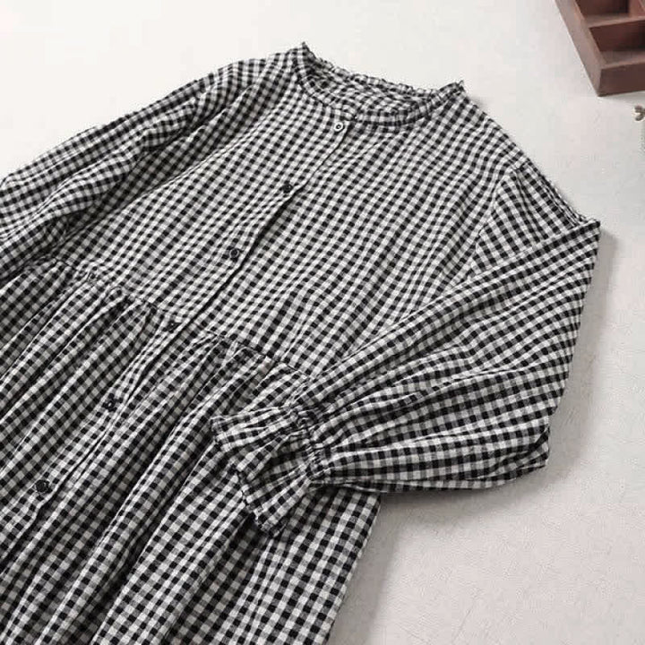 Vestido midi de manga larga con volantes, botones sencillos y bolsillos de Buddha Stones - image 12
