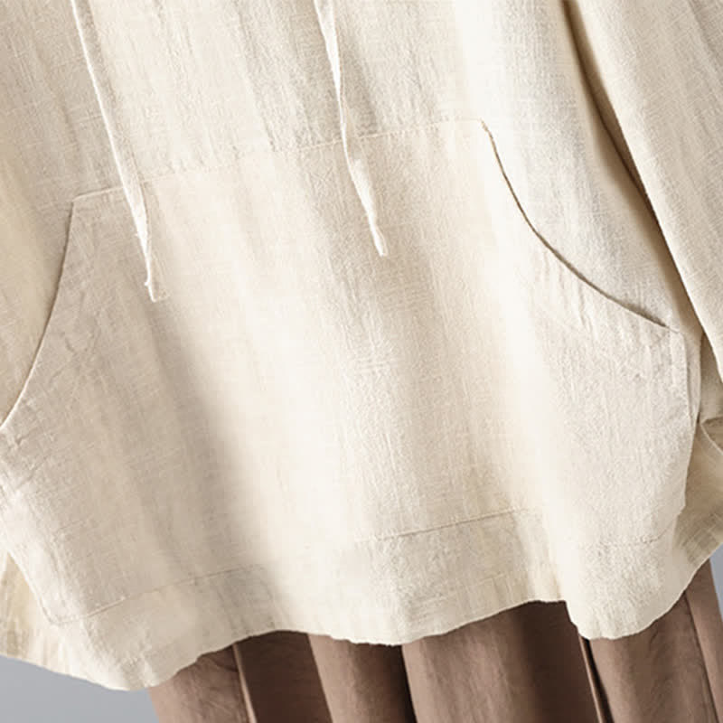 Sudadera con capucha de algodón de manga larga con botones lisos y bolsillos para mujer de Buddha Stones - image 6