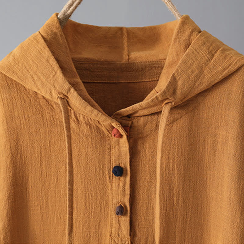 Sudadera con capucha de algodón de manga larga con botones lisos y bolsillos para mujer de Buddha Stones - image 9