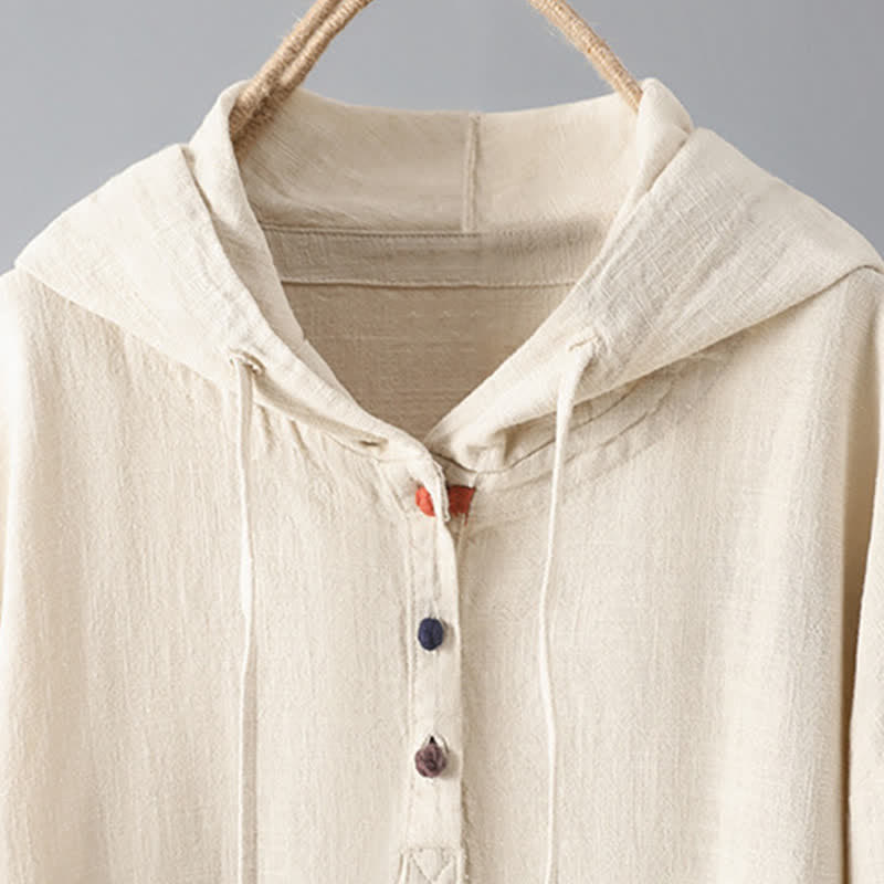 Sudadera con capucha de algodón de manga larga con botones lisos y bolsillos para mujer de Buddha Stones - image 4