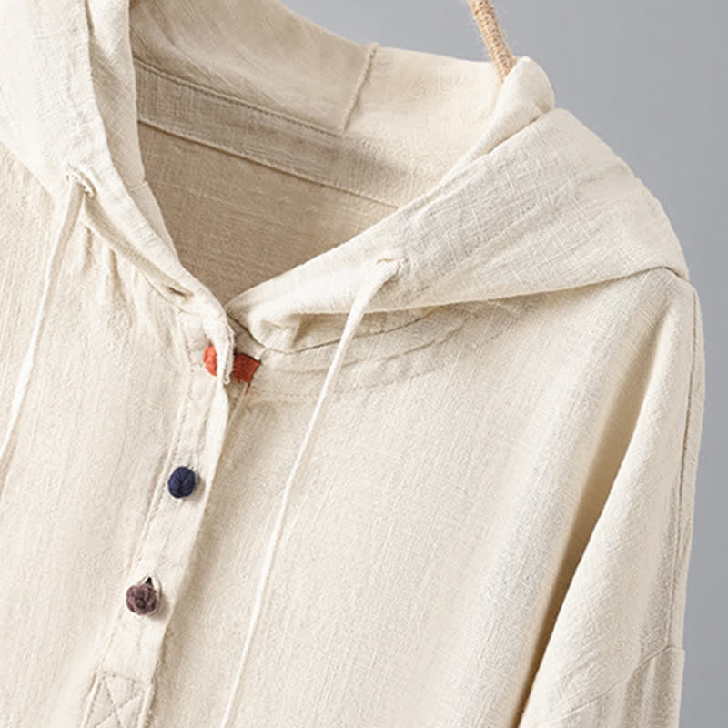 Sudadera con capucha de algodón de manga larga con botones lisos y bolsillos para mujer de Buddha Stones - image 2