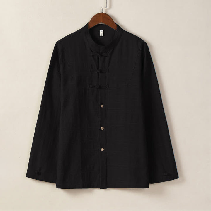 Buddha Stones Camisas de manga larga para hombre, estilo Tang vintage, con cuello mandarín y botones de rana, para otoño/invierno. - Negro - US/UK/AU46, EU56 (5XL) - image 2