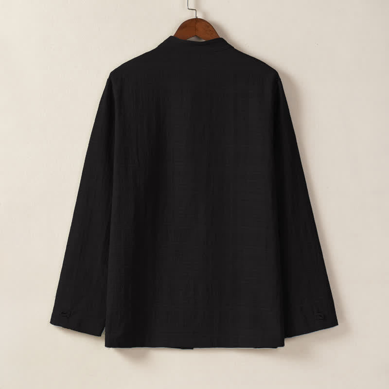 Buddha Stones Camisas de manga larga para hombre, estilo Tang vintage, con cuello mandarín y botones de rana, para otoño/invierno. - image 3