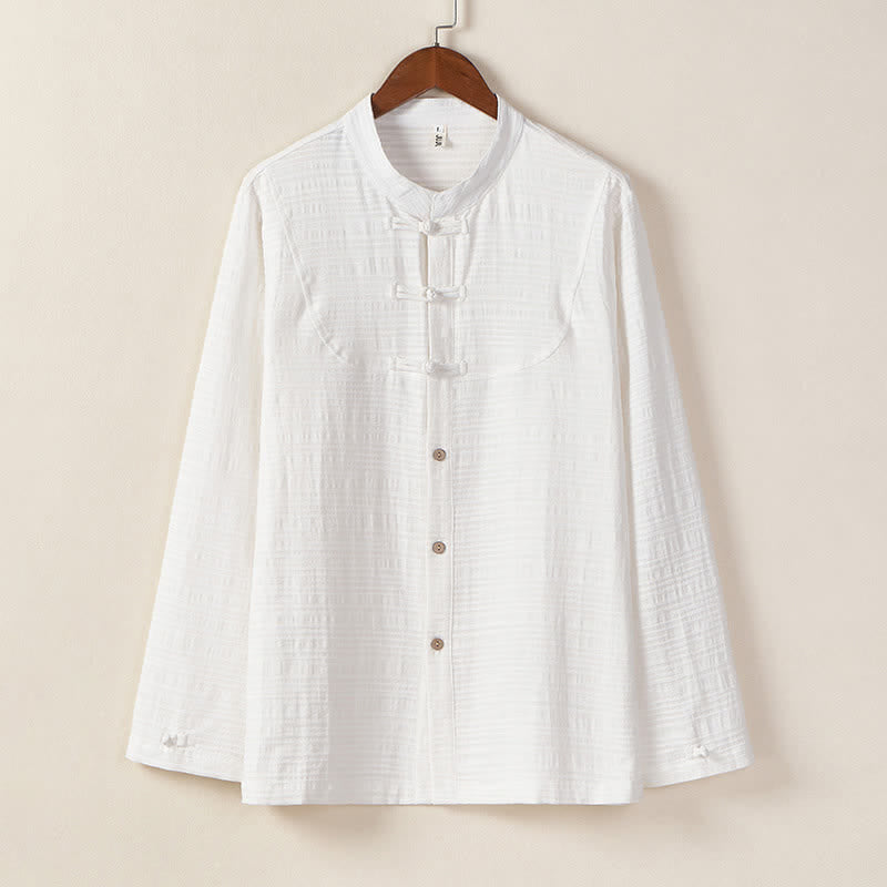 Buddha Stones Camisas de manga larga para hombre, estilo Tang vintage, con cuello mandarín y botones de rana, para otoño/invierno. - Blanco - US/UK/AU46, EU56 (5XL) - image 13