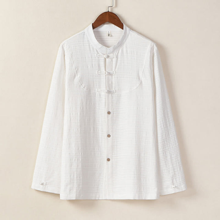 Buddha Stones Camisas de manga larga para hombre, estilo Tang vintage, con cuello mandarín y botones de rana, para otoño/invierno. - Blanco - US/UK/AU46, EU56 (5XL) - image 13