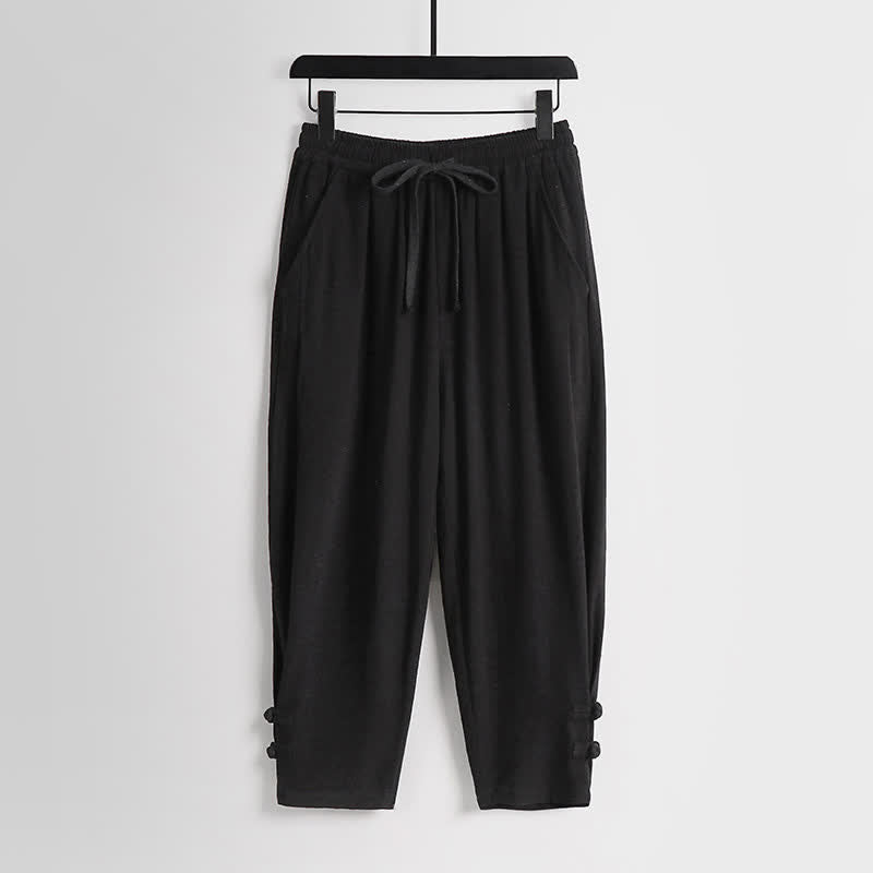 Buddha Stones Conjunto de 2 piezas de ropa de meditación estilo Tang de verano con botones de rana, camisa sin mangas de lino con cuello en V y pantalones, ropa de meditación para hombre con bolsillos. - image 17