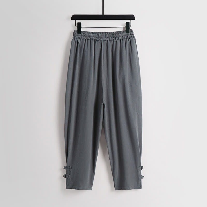 Buddha Stones Conjunto de 2 piezas de ropa de meditación estilo Tang de verano con botones de rana, camisa sin mangas de lino con cuello en V y pantalones, ropa de meditación para hombre con bolsillos. - image 6