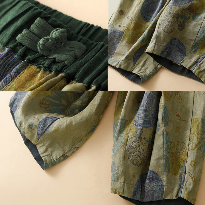 Pantalones harem para mujer con diseño retro informal de Buddha Stones y botones de rana chinos, con bolsillos. - image 7