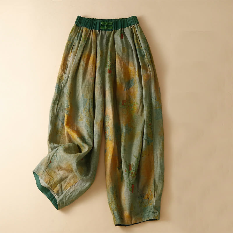 Pantalones harem para mujer con diseño retro informal de Buddha Stones y botones de rana chinos, con bolsillos. - vara de oro - US8-10，UK/AU12-14，EU40-42 (2XL) - image 0