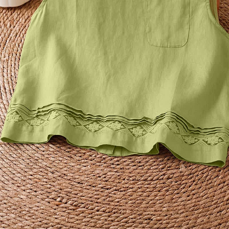 Buddha Stones Camiseta sin mangas vintage informal de verano con estampado geométrico, bajo hueco, botones en la espalda y bolsillo de parche. - image 20