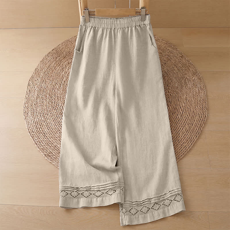 Buddha Stones Camiseta sin mangas vintage informal de verano con estampado geométrico, bajo hueco, botones en la espalda y bolsillo de parche. - Pantalones de lino - US8-10, UK/AU12-14, EU40-42 (2XL) - image 39