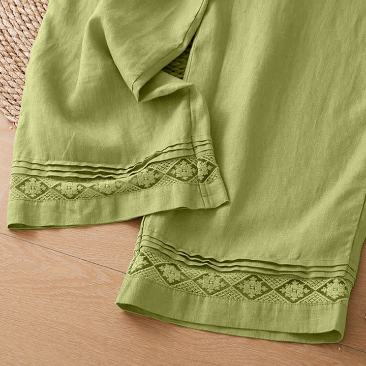 Buddha Stones Camiseta sin mangas vintage informal de verano con estampado geométrico, bajo hueco, botones en la espalda y bolsillo de parche. - image 27