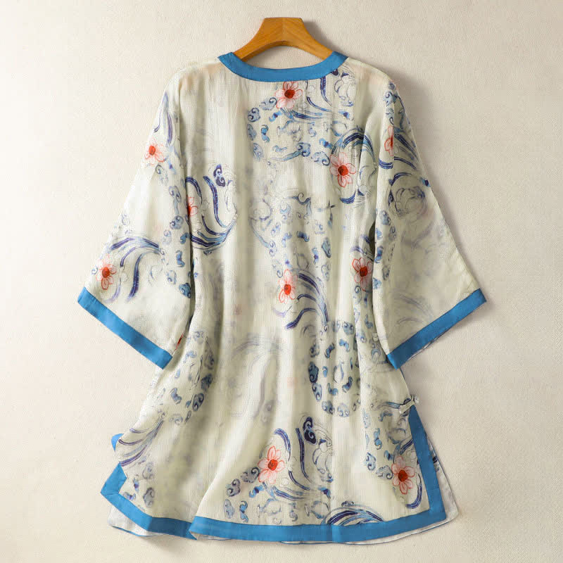 Buddha Stones Camisas de manga larga para mujer con estampado abstracto de botones de rana estilo vintage de Summer Tang - image 1