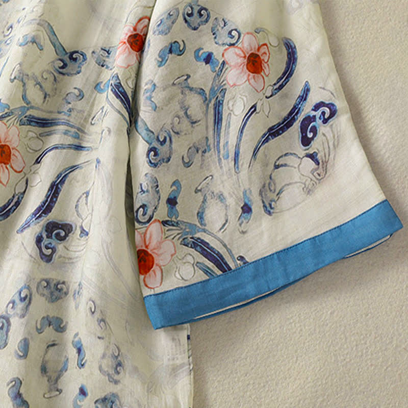 Buddha Stones Camisas de manga larga para mujer con estampado abstracto de botones de rana estilo vintage de Summer Tang - image 6