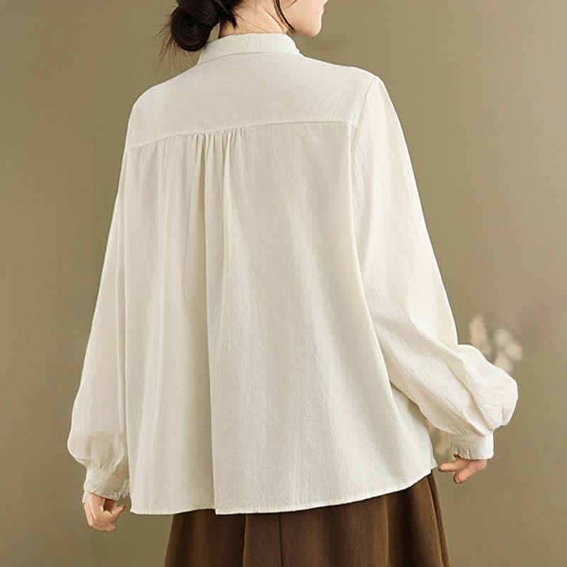 Buddha Stones Camisas de manga larga lisas con botones, estilo vintage informal de verano para mujer. - image 14