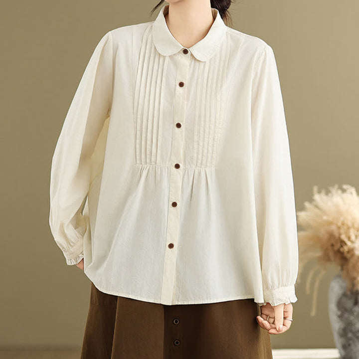 Buddha Stones Camisas de manga larga lisas con botones, estilo vintage informal de verano para mujer. - image 15
