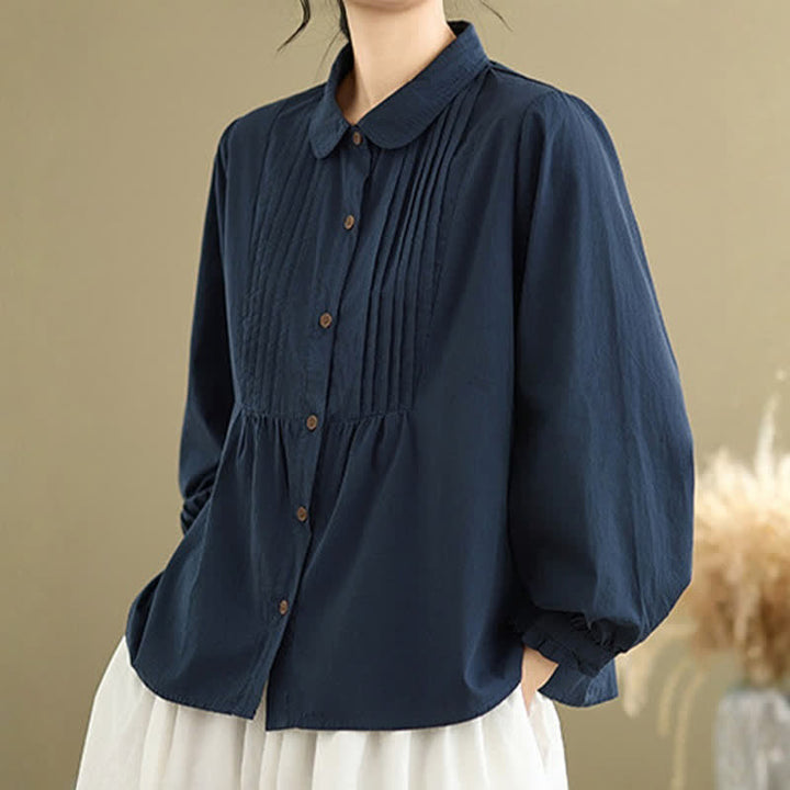 Buddha Stones Camisas de manga larga lisas con botones, estilo vintage informal de verano para mujer. - image 3