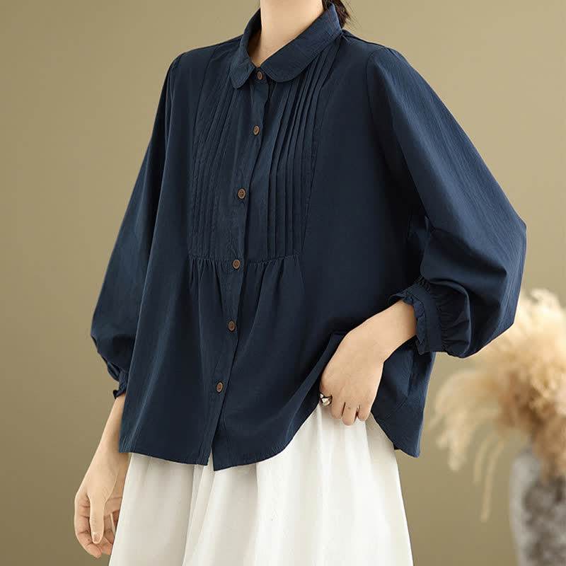 Buddha Stones Camisas de manga larga lisas con botones, estilo vintage informal de verano para mujer. - image 2