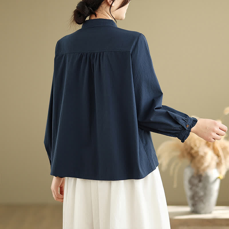 Buddha Stones Camisas de manga larga lisas con botones, estilo vintage informal de verano para mujer. - image 1
