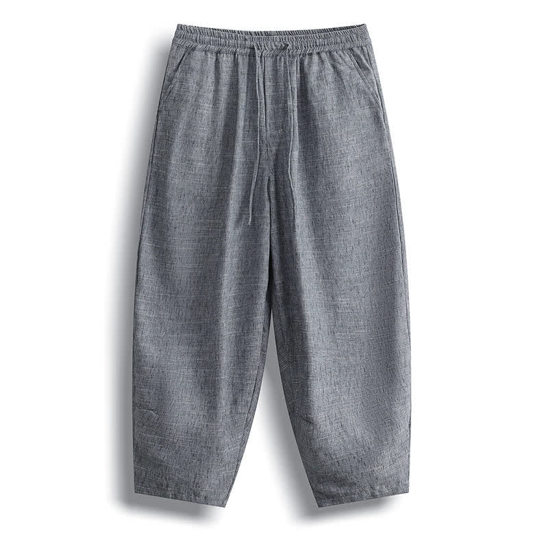 Buddha Stones Pantalones cortos minimalistas informales de verano con cordón ajustable, pantalones harem para hombre con bolsillo. - Gris oscuro - US/UK/AU46, EU56 (5XL) - image 0
