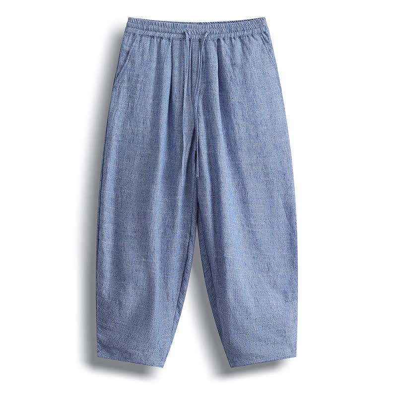 Buddha Stones Pantalones cortos minimalistas informales de verano con cordón ajustable, pantalones harem para hombre con bolsillo. - Azul acero claro - US/UK/AU46, EU56 (5XL) - image 1