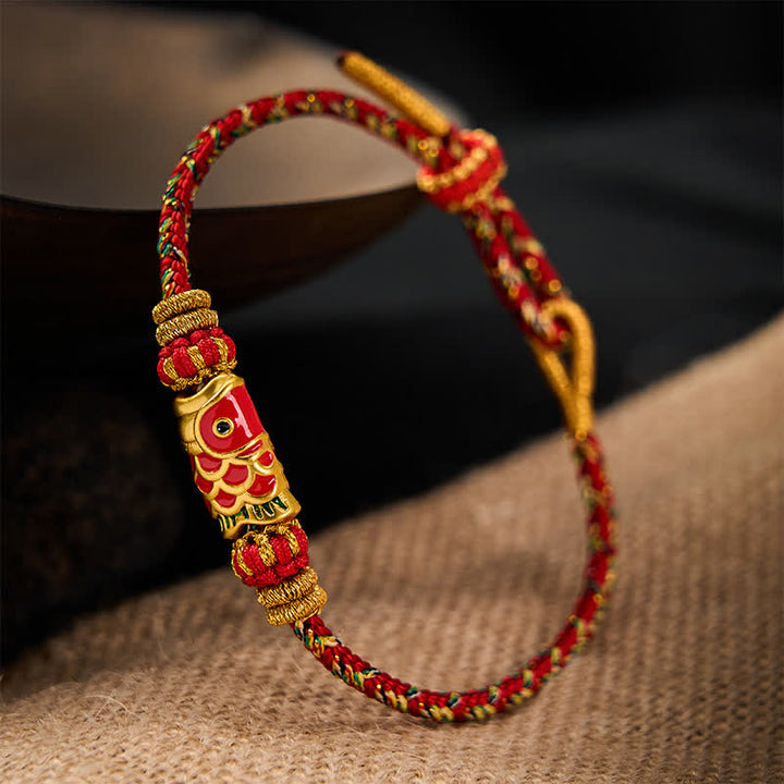 Buddha Stones Pulsera de hilo tejida a mano con diseño de pez koi para la buena suerte - image 14