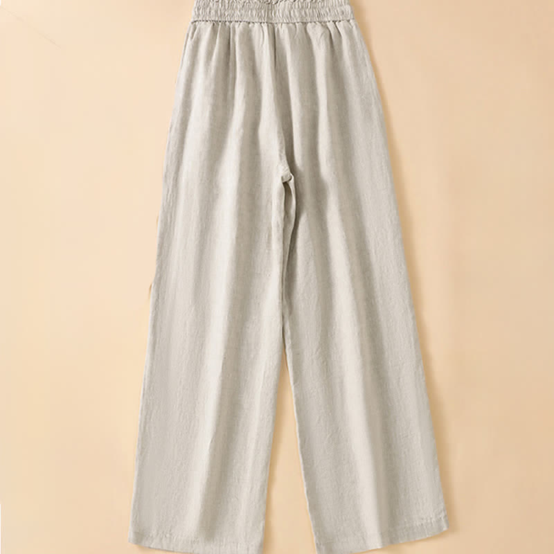 Buddha Stones Pantalones de verano informales minimalistas con cordón ajustable, color liso, hasta el tobillo, para mujer, pierna recta, con bolsillo. - image 1