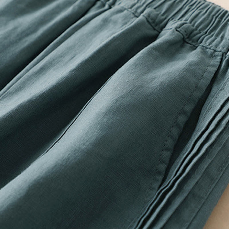 Pantalones de mujer de rayón con pliegues laterales, corte ancho y bolsillos, de color liso, estilo casual, con Buddha Stones. - image 8