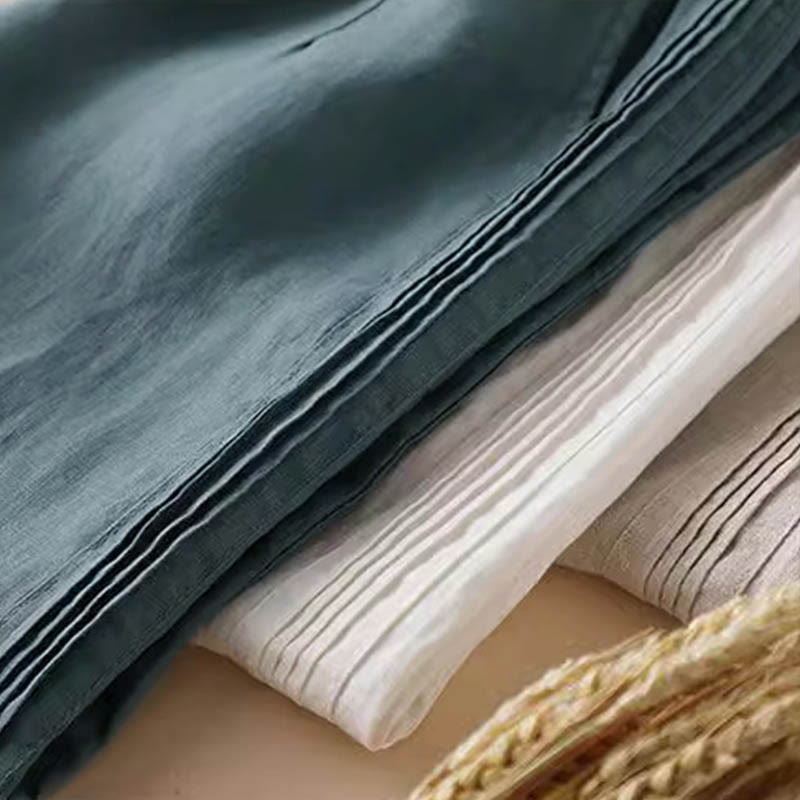 Pantalones de mujer de rayón con pliegues laterales, corte ancho y bolsillos, de color liso, estilo casual, con Buddha Stones. - image 17