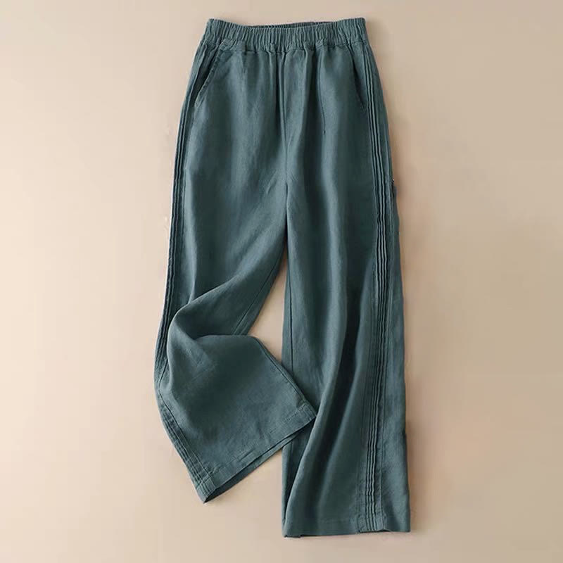 Pantalones de mujer de rayón con pliegues laterales, corte ancho y bolsillos, de color liso, estilo casual, con Buddha Stones. - Verde azulado - US14, UK/AU18, EU46 (3XL) - image 6
