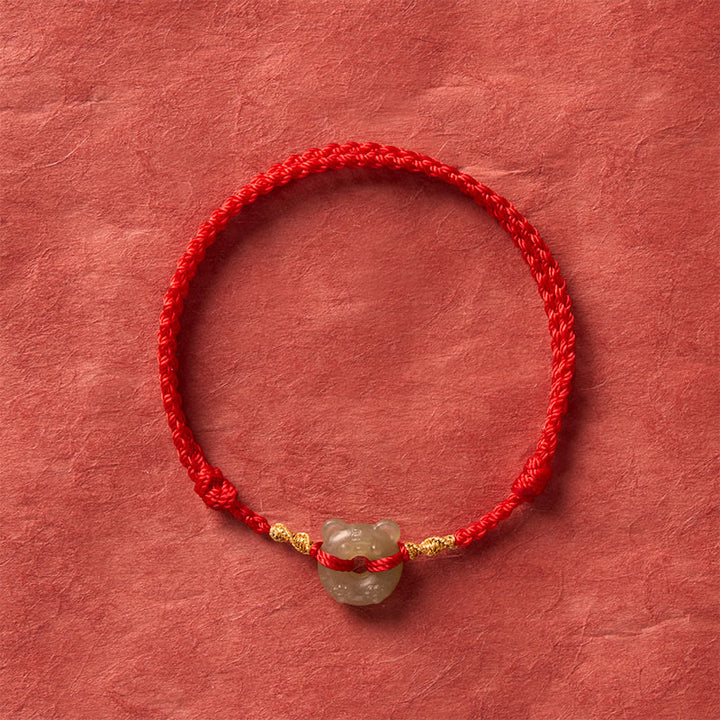 Buddha Stones Pulsera de la prosperidad con hebilla de la paz y cabeza de tigre de jade y cordón rojo - image 3