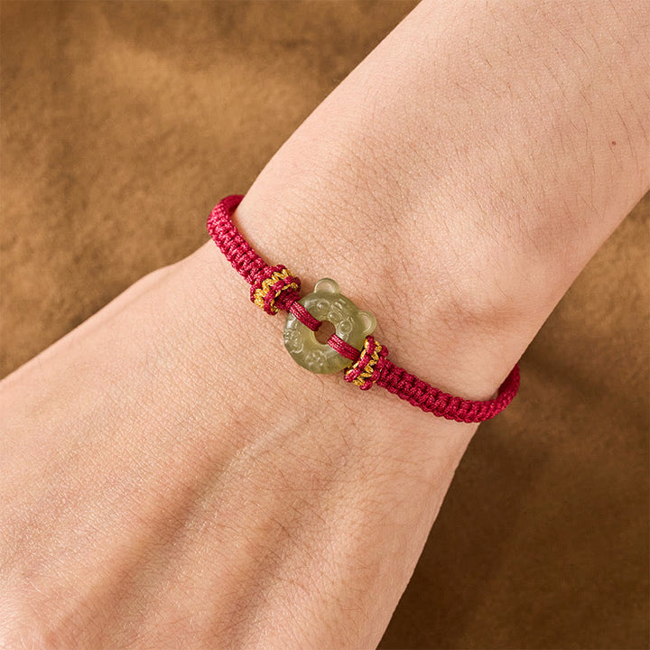 Buddha Stones Pulsera trenzada de hilo rojo con hebilla de paz y diseño de cabeza de tigre de jade - image 4